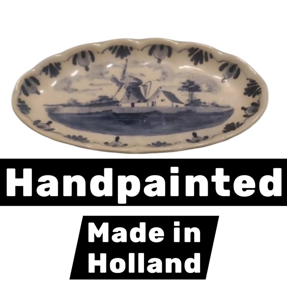Hand-Painted Delft Blue Oval Dish Elesva Delfts Blauw Handpainted Holland Made